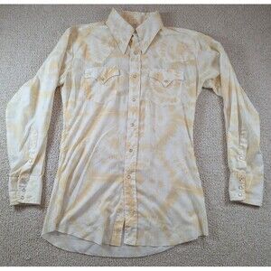 Vintage PRIOR Westerns Pearl Snap Shirt 15.5 Long Tail Tie Dye 70s Cowboy